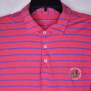 B Draddy Polo Shirt Mens Small Striped Red, Blue Pima Cotton Golf U.S. Open